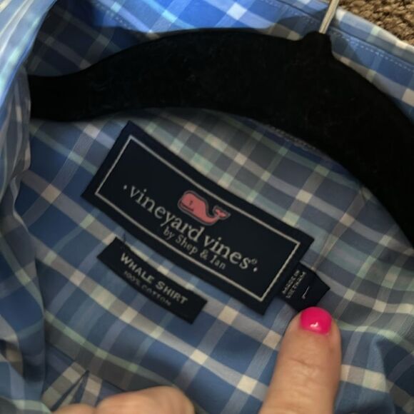 Vineyard Vines Men’s Blues Plaid Long Sleeve Button Down Shirt - Size L - Picture 5 of 6